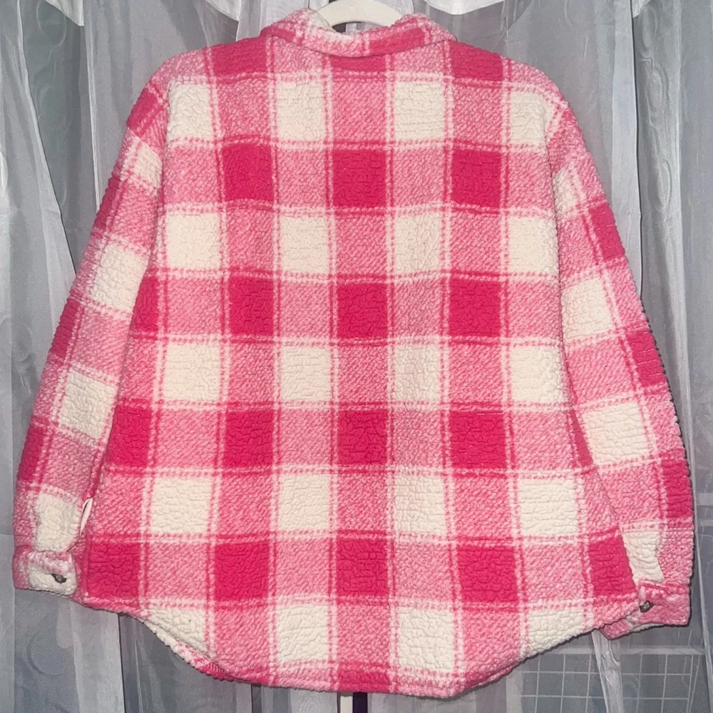 Carter's Buffalo Plaid Button Front Sherpa Shacket - Pink/White, Size 14